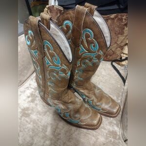 Brown & Turquoise Cowboy Cowgirl Western Boots